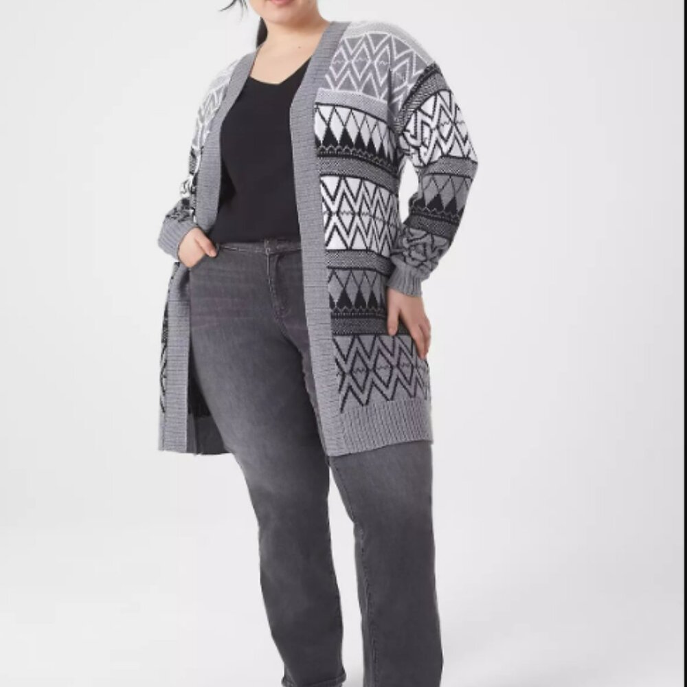 Lane Bryant Classic Long-Sleeve Open-Front Jacquard Cardigan
